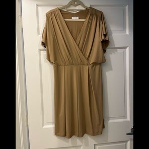 - - Calvin Klein.  Elegant, flowy beige dress, size 10, V neck, worn once